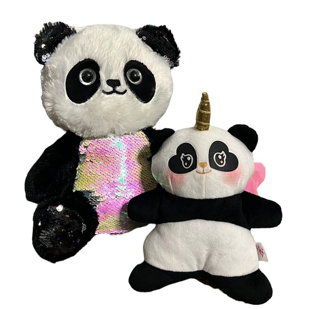 Justice Panda Bears Plush Stuffed Animals Flip Sequin Unicorn Winged Kelly Toy